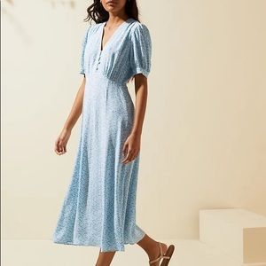 M&S X Ghost Floral V-Neck Puff Sleeve Midi Tea Dress NWT